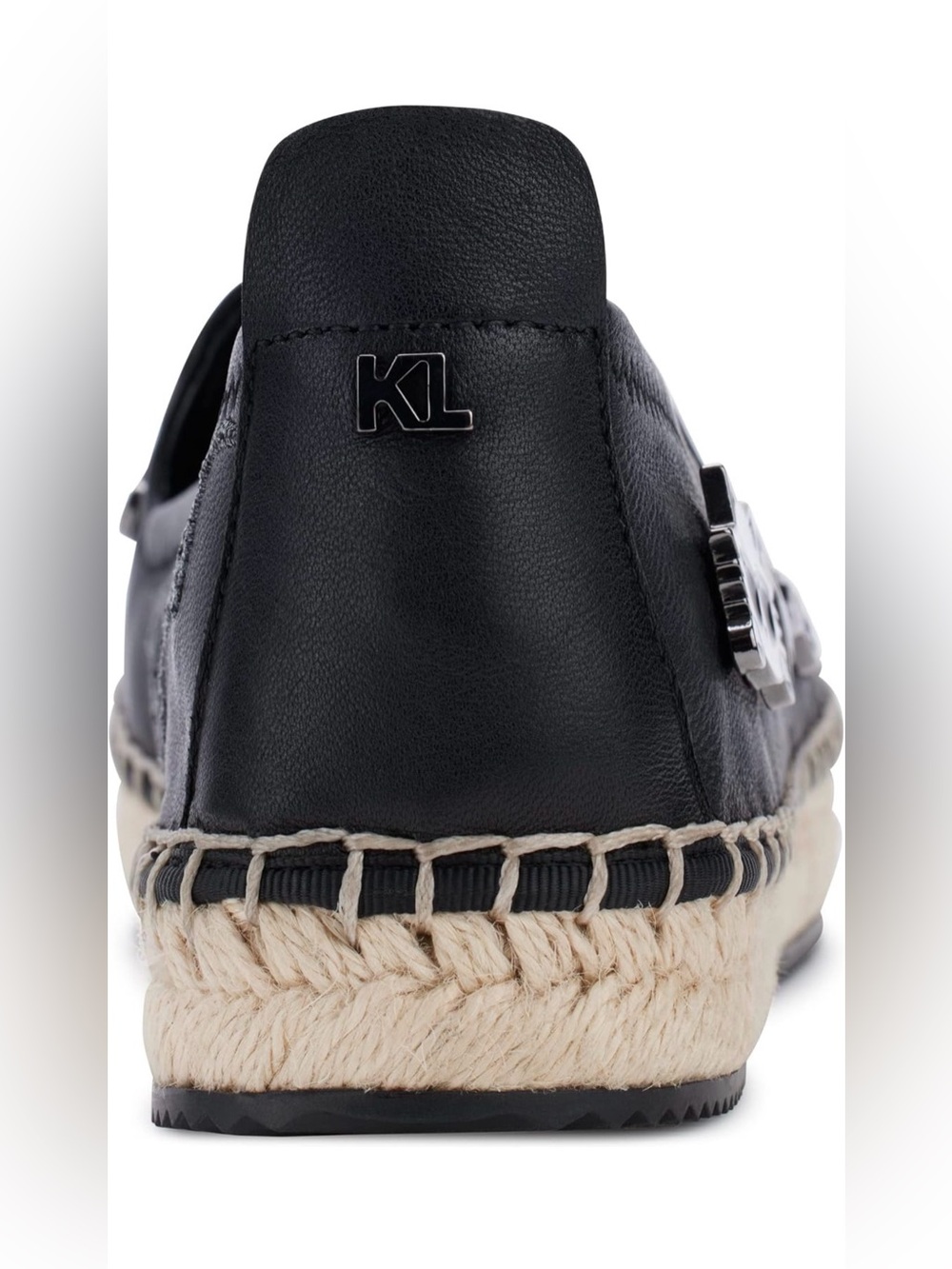 Karl Lagerfeld Black Leather Espadrille Slippers with Red Heart Accents - Picture 2 of 5